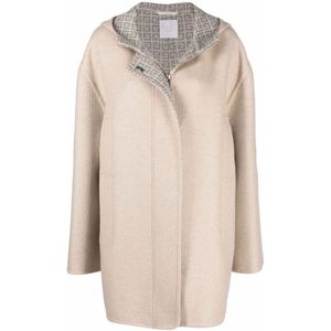 Givenchy, Beige Wollen Jas met 4G Motief Beige, Dames, Maat:S