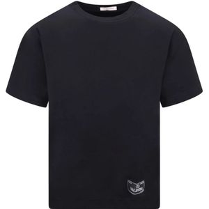 Valentino, Tops, Heren, Zwart, M, Katoen, Zwart katoenen T-shirt met logo detail