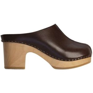 Youyou, Schoenen, Dames, Bruin, 37 EU, Leer, Bruine Leren Klomp met Gouden Nietjes