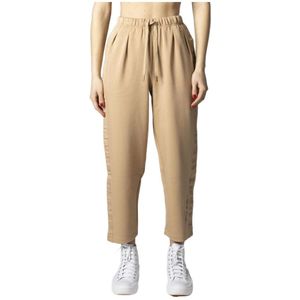 Tommy Hilfiger, Broeken, Dames, Beige, M, Polyester, Beige Vetersluiting Broek met Lycra Mix