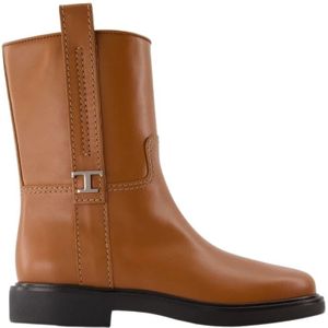 Tod's, Schoenen, Dames, Bruin, 38 EU, Leer, Bruin Leren Instaplaarzen