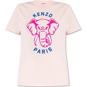Kenzo, T-shirt met logo Roze, Dames, Maat:L