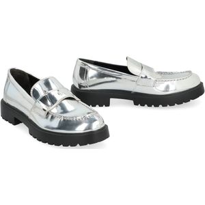 Tory Burch, Schoenen, Dames, Grijs, 37 1/2 EU, Metallic Eco Leren Loafers, Ronde Neus