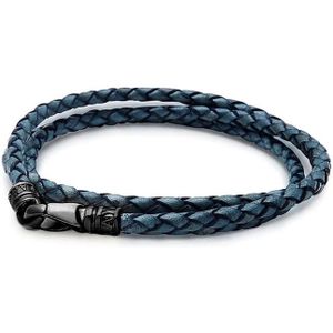 Nialaya, Accessoires, Heren, Blauw, XL, Men's Blue Wrap Around Leather Bracelet