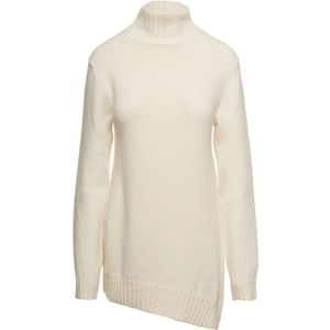 Jil Sander, Truien, Dames, Beige, M, Wol, Comfortabele Hoge Hals Gebreide Coltrui