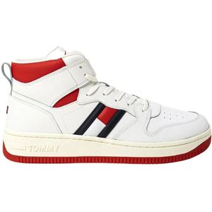 Tommy Hilfiger, Schoenen, Heren, Wit, 45 EU, Witte Sneakers met Bedrukte Rubberen Zool