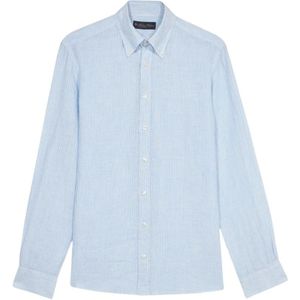Brooks Brothers, Overhemden, Heren, Blauw, L, Linnen, Lichtblauw Gestreept Linnen Casual Overhemd