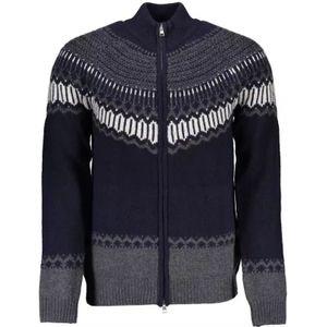 Gant, Truien, Heren, Blauw, S, Wol, Elegante Zip Cardigan Contrast Detail