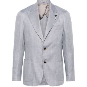 Lardini, Jassen, Heren, Grijs, S, Wol, Grijze Wol Kasjmier Zijden Blazer