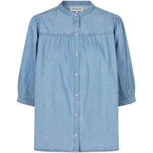 Lollys Laundry, Blouses & Shirts, Dames, Blauw, XL, Katoen, Blauwe Shirt Blouse met Pofmouwen