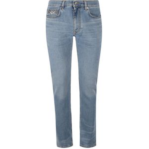 Versace, Jeans, Heren, Blauw, W31, Denim, Denim Stretch Jeans met Stone Washing