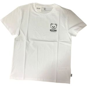 Moschino, Tops, Heren, Wit, 2Xl, Katoen, Witte T-Shirt met Halve Mouwen en Teddybeer