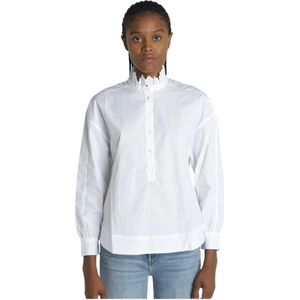 Soeur, Blouses & Shirts, Dames, Wit, XS, Katoen, Witte Katoenen Blouse met Ruches