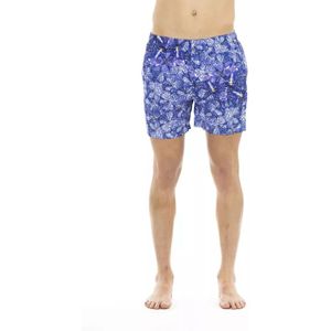 Just Cavalli, Gedrukte strandshorts in lichtblauw polyester Blauw, Heren, Maat:XL