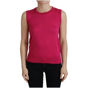 Dolce & Gabbana, Tops, Dames, Roze, L, Chique Roze Zijden Mouwloze Tanktop