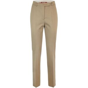 Max Mara Studio, Broeken, Dames, Bruin, M, Bruine Slim Fit Broek Franse Zakken