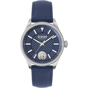 Versus Versace, Colonne Leren Horloge Blauwe Wijzerplaat Blauw, Heren, Maat:ONE Size