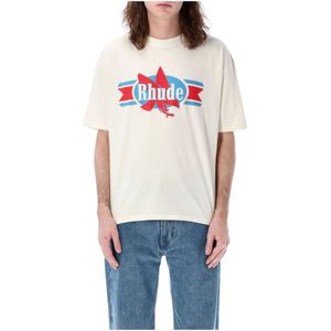 Rhude, Tops, Heren, Wit, L, Katoen, Vintage Wit Chevron Eagle T-Shirt