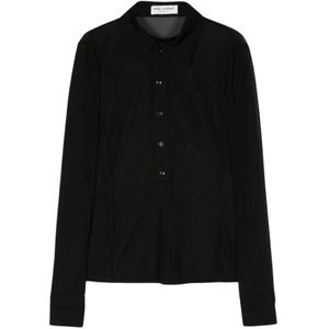 Saint Laurent, Blouses & Shirts, Dames, Zwart, M, Zwarte Semi-Transparante Shirt met Puntkraag