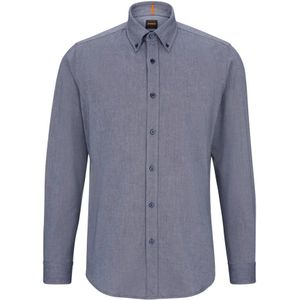 Hugo Boss, Overhemden, Heren, Blauw, S, Katoen, Regular-Fit Oxfordkatoenen Overhemd met Buttondownkraag