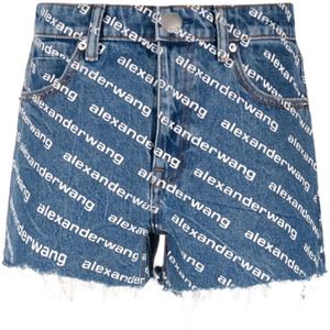 Alexander Wang, Korte broeken, Dames, Blauw, W25, Denim, Logo Print Denim Shorts