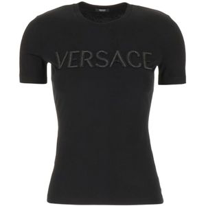 Versace, Klassieke T-Shirt Zwart, Dames, Maat:2XS