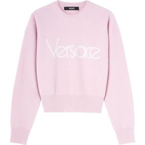 Versace, Truien, Dames, Roze, 2Xs, Lichtroze Gebreide Trui