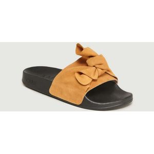 Craie Studio, Schoenen, Dames, Oranje, 39 EU, Leer, Mosterd Suede Bow Pool Slippers