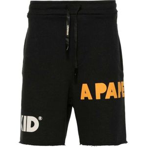 A Paper Kid, Zwarte/Oranje Katoenen Jersey Shorts Zwart, Heren, Maat:L