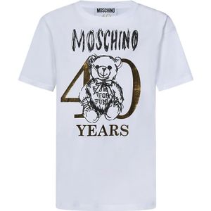 Moschino, Tops, Dames, Wit, S, Katoen, Witte Oversized T-shirt met Teddy Bear Print
