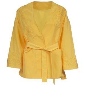 Ermanno Scervino, Firenze Blouse met Riem en Kantdetails Geel, Dames, Maat:S