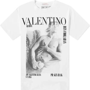 Valentino, Archiefprint T-shirt Wit, Heren, Maat:L