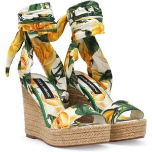 Dolce & Gabbana, Schoenen, Dames, Geel, 35 EU, Sandalen met Bloemenprint en Sleehak