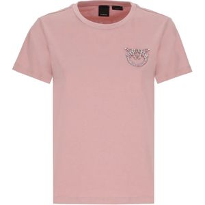 Pinko, Tops, Dames, Roze, S, Katoen, Dameskatoenen T-shirt met strass-logo