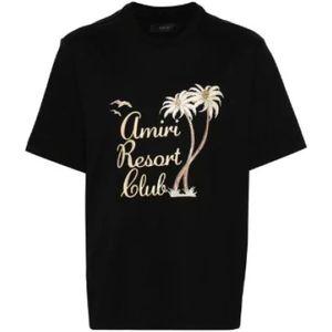 Amiri, Tops, Heren, Zwart, M, Katoen, Zwarte Katoenen T-shirt met Glitter Palmboom Print