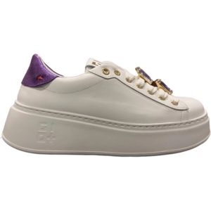 Gio+, Schoenen, Dames, Wit, 41 EU, Leer, Witte leren sneaker met paarse details