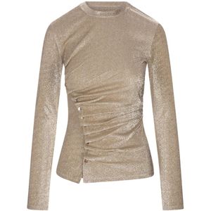 Paco Rabanne, Blouses & Shirts, Dames, Beige, S, Leer, Gouden Lurex Gedrapeerde Blouse