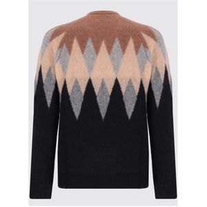 Laneus, Truien, Heren, Veelkleurig, XL, Kasjmier, Argyle Cashmere en Zijden Crewneck