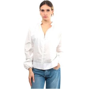 Jijil, Blouses & Shirts, Dames, Wit, S, Pailletten, Witte Pailletten Blouse Koreaanse Kraag