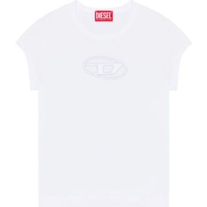 Diesel, T-shirt met peekaboo-logo Wit, Dames, Maat:XS