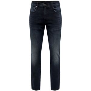 Only & Sons, Slim Blue Black Denim Jeans Blauw, Heren, Maat:W28 L34