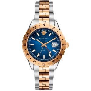 Versace, GMT Herenhorloge Goud Zilver Blauw Wijzerplaat Geel, Heren, Maat:ONE Size