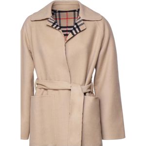 Burberry, Mantels, Dames, Beige, 2Xs, Beige Jas met Ruitpatroon