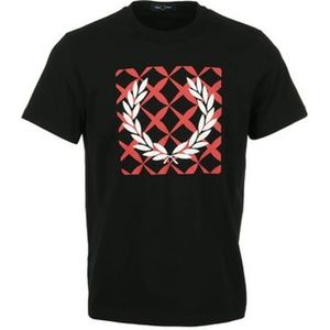Fred Perry, Tops, Heren, Zwart, L, Zwart Cross Stitch Bedrukt T-shirt