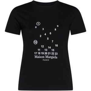 Maison Margiela, Tops, Dames, Zwart, L, Katoen, Logo-print T-shirt Zwart