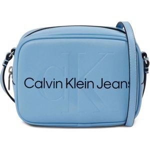 Calvin Klein Jeans, Tassen, Dames, Blauw, ONE Size, Blauwe Schoudertas met Ritssluiting