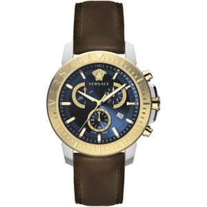 Versace, Nieuwe Chrono Chronograaf Blauw Sunray Horloge Bruin, Heren, Maat:ONE Size