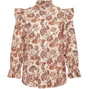 Bruuns Bazaar, Blouses & Shirts, Dames, Veelkleurig, 2Xl, Nylon, Vintage Flower Print Shirt met Pofmouwen