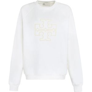 Tory Burch, Sweatshirts & Hoodies, Dames, Wit, L, Katoen, Geborduurd Logo Katoenen Sweatshirt