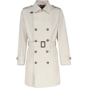 Fay, Mantels, Heren, Wit, M, Navy Taffeta Double-Breasted Trench Coat